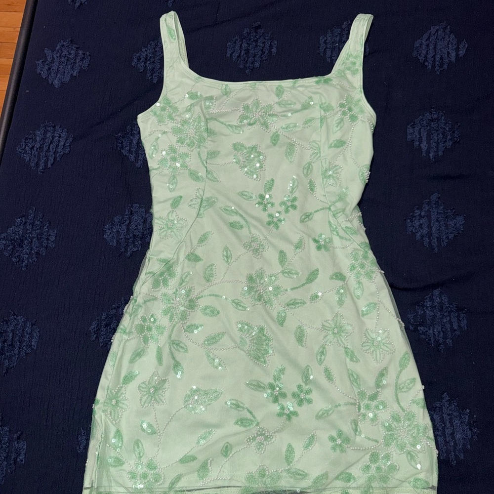 SHEIN Mint Green Floral Mini Dress